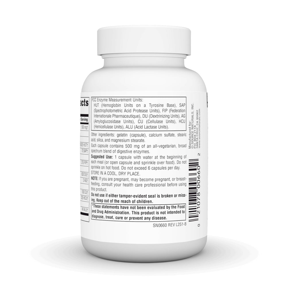 Source Naturals cápsula al lado de un plato para uso durante las comidas