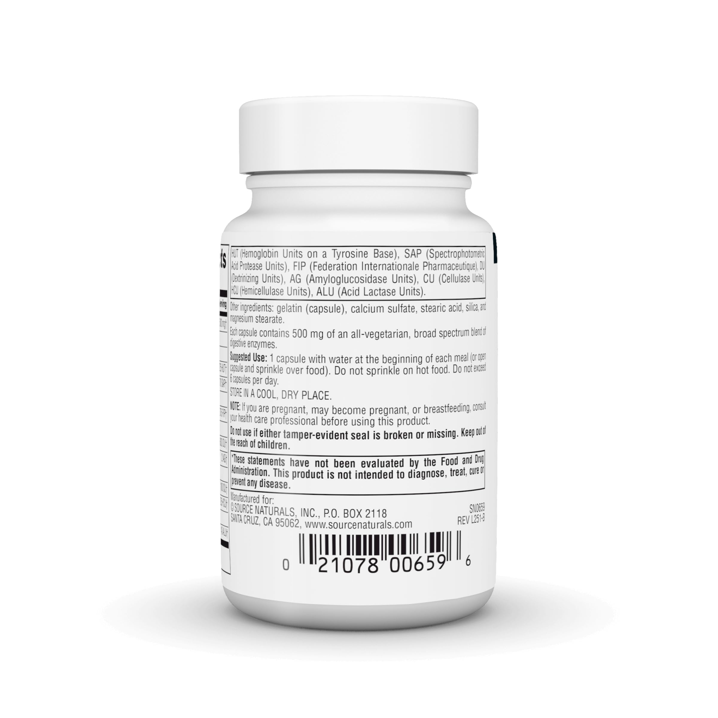 Source Naturals cápsula junto a un plato diverso simbolizando apoyo a la digestión