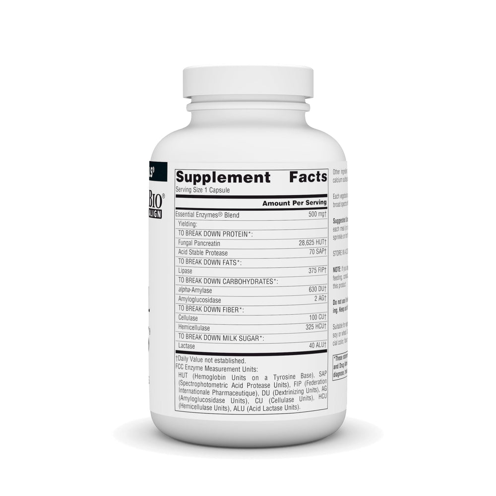 Source Naturals Enzimas Esenciales, cápsula individual, consumo con agua.