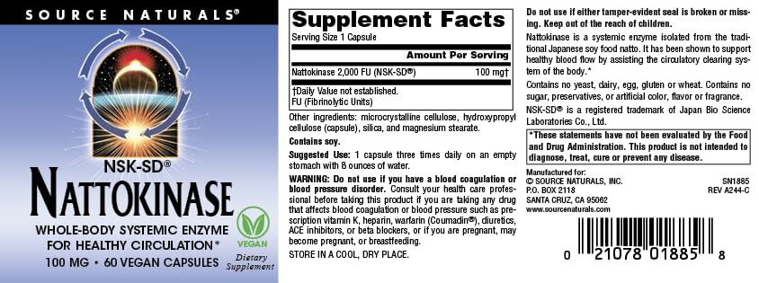 Source Naturals etiqueta con información de NSK‑SD y ventajas de calidad cGMP