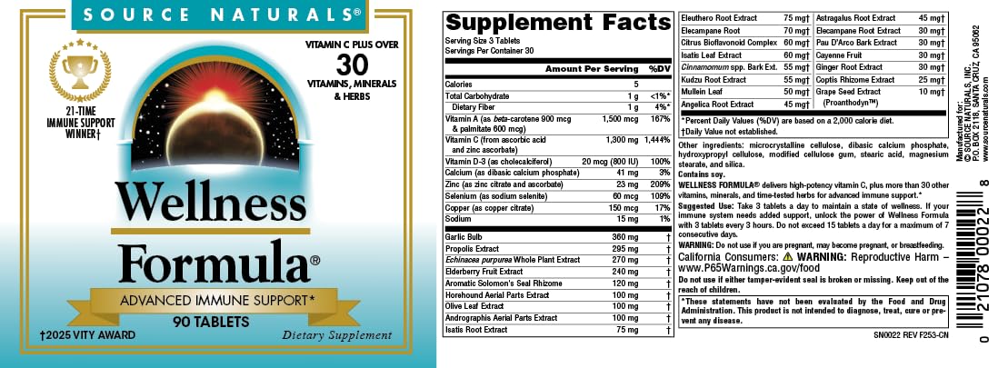 Source Naturals etiqueta con lista de ingredientes visible y clara