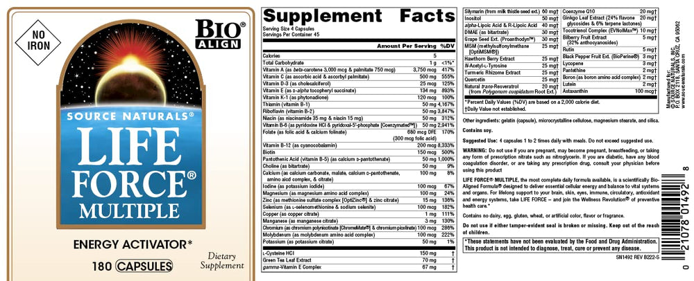 Source Naturals etiqueta con lista de ingredientes y beneficios
