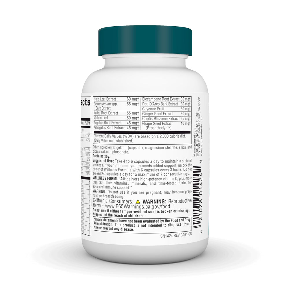 Source Naturals etiqueta con lista de ingredientes para transparencia