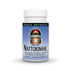 Source Naturals envase frontal de Nattokinase mostrando 60 cápsulas y beneficio circulatorio
