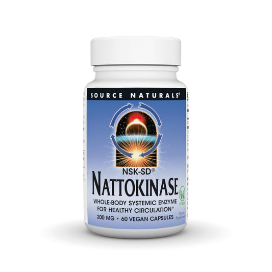Source Naturals envase frontal mostrando Nattokinase y beneficio circulatorio