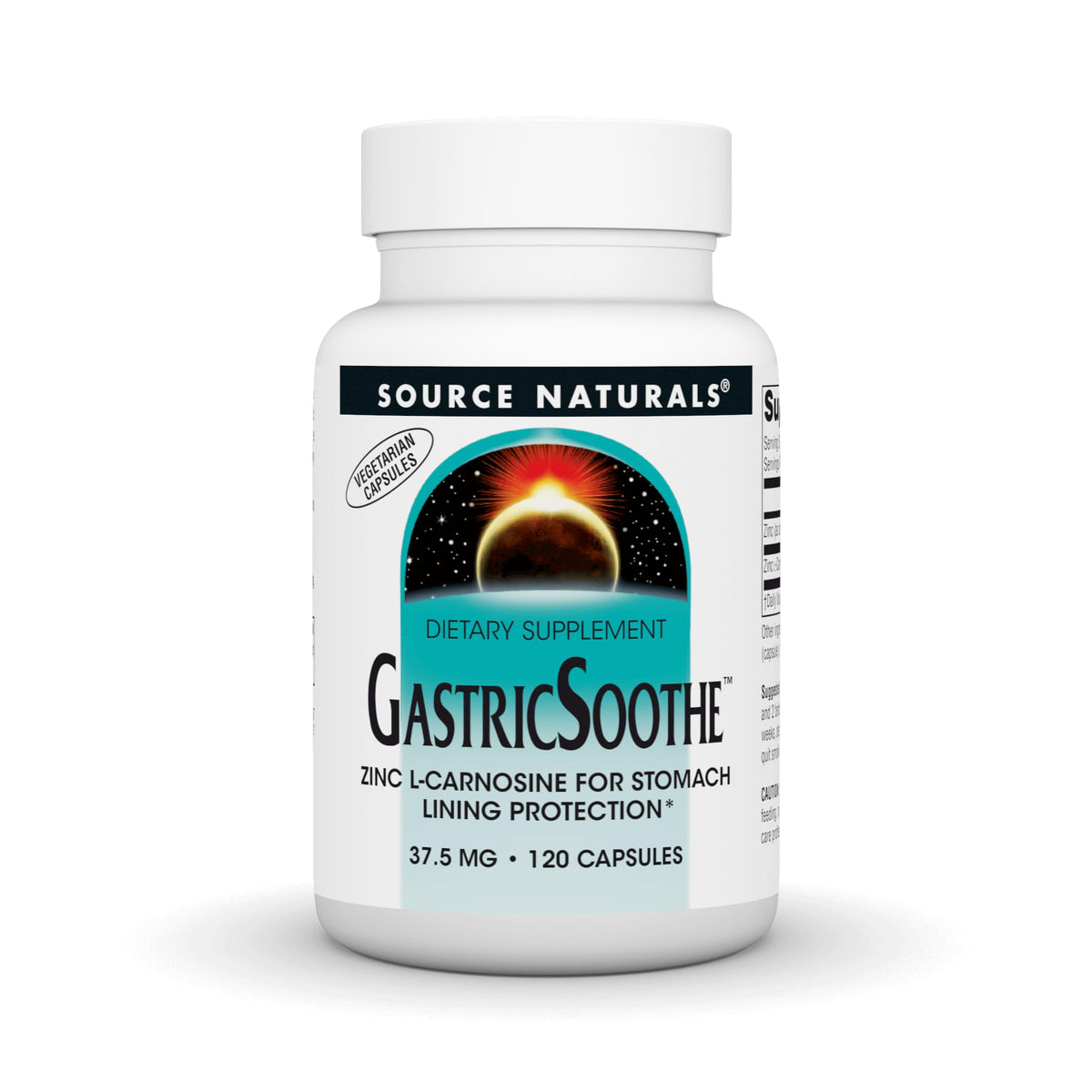Source Naturals frasco frontal de GastricSoothe con 120 cápsulas, muestra presentación clara