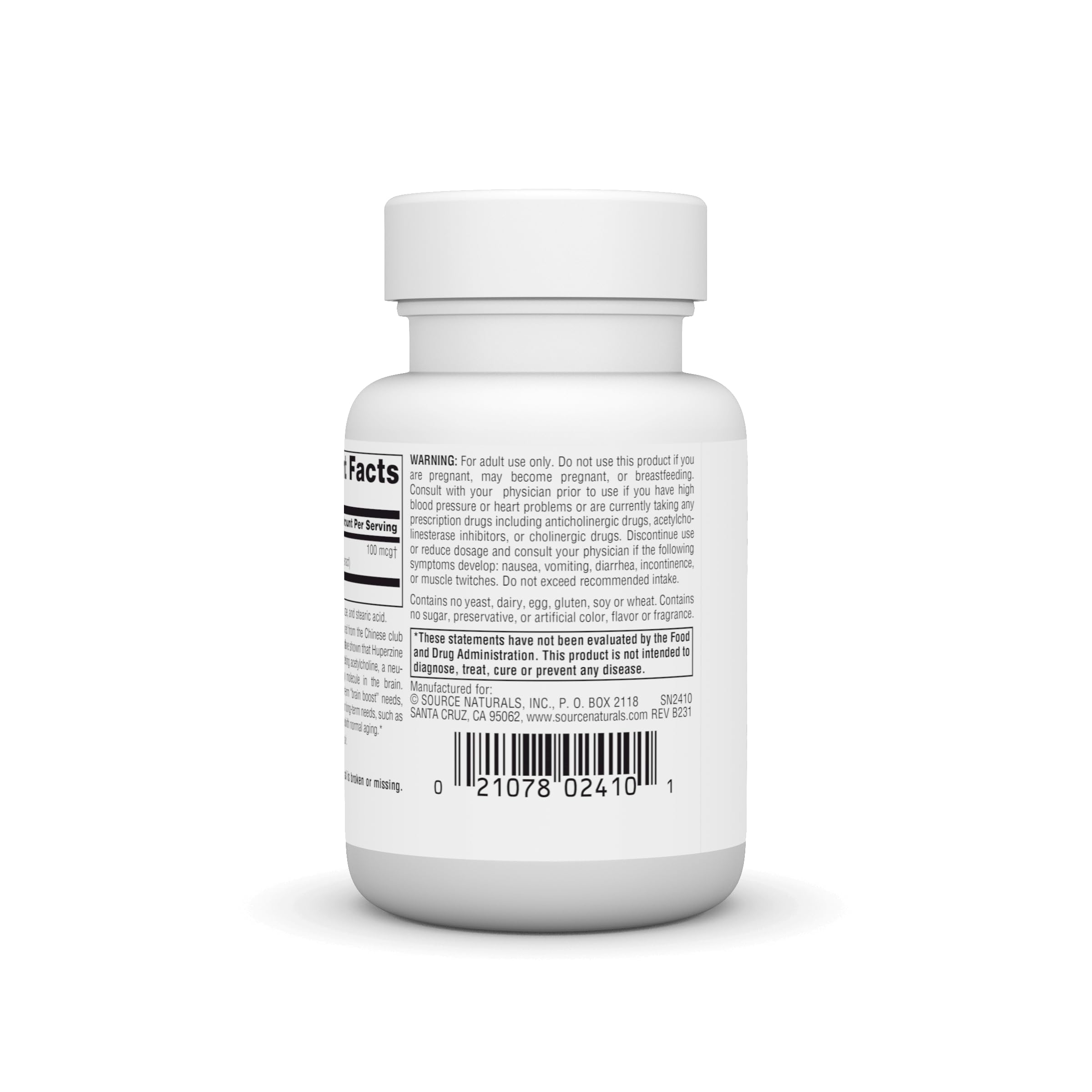 varias tabletas Source Naturals Huperzine A dispuestas para mostrar cantidad del envase
