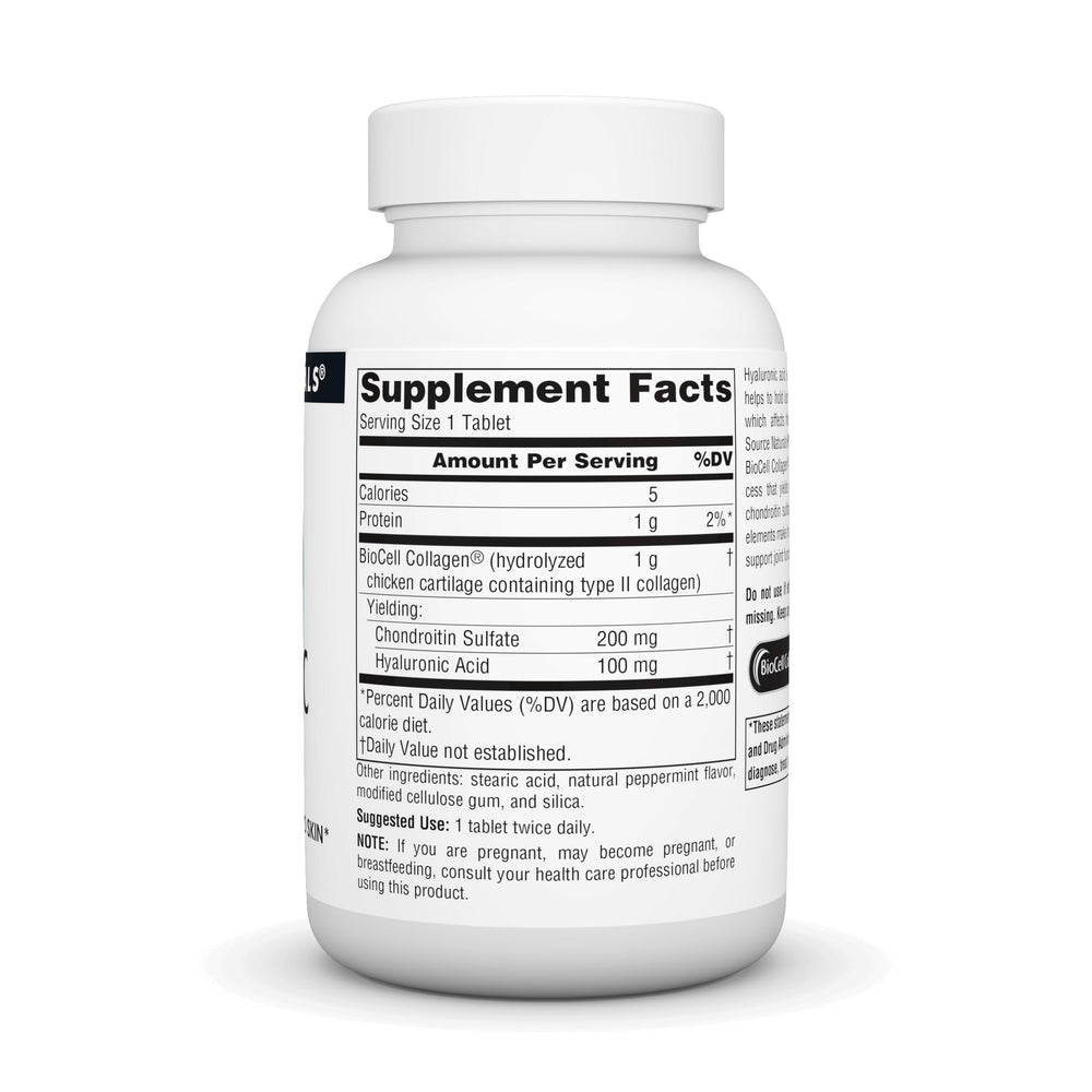 Source Naturals Hyaluronic Acid bottle back highlighting low molecular weight blend