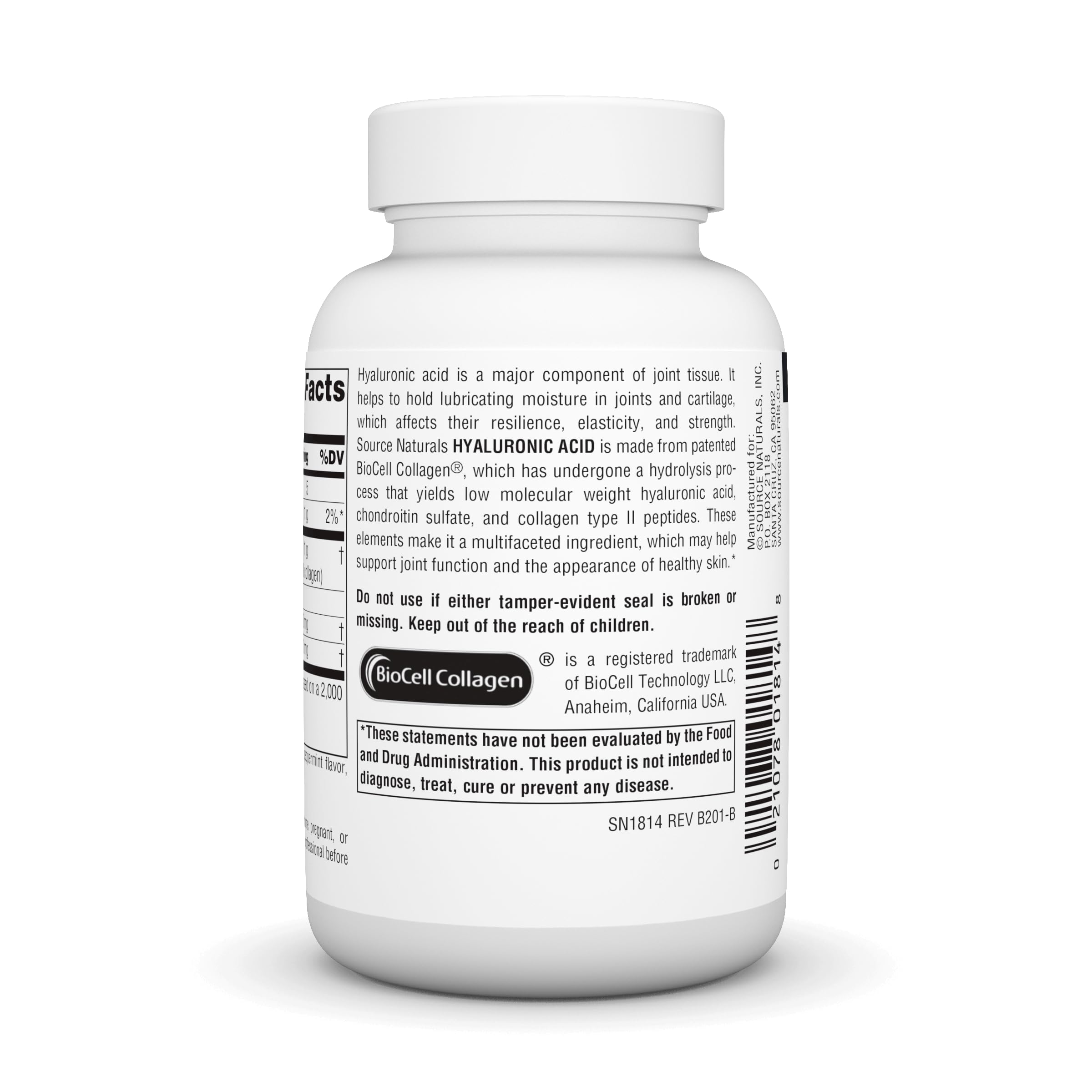 Close-up of Source Naturals Hyaluronic Acid tablets