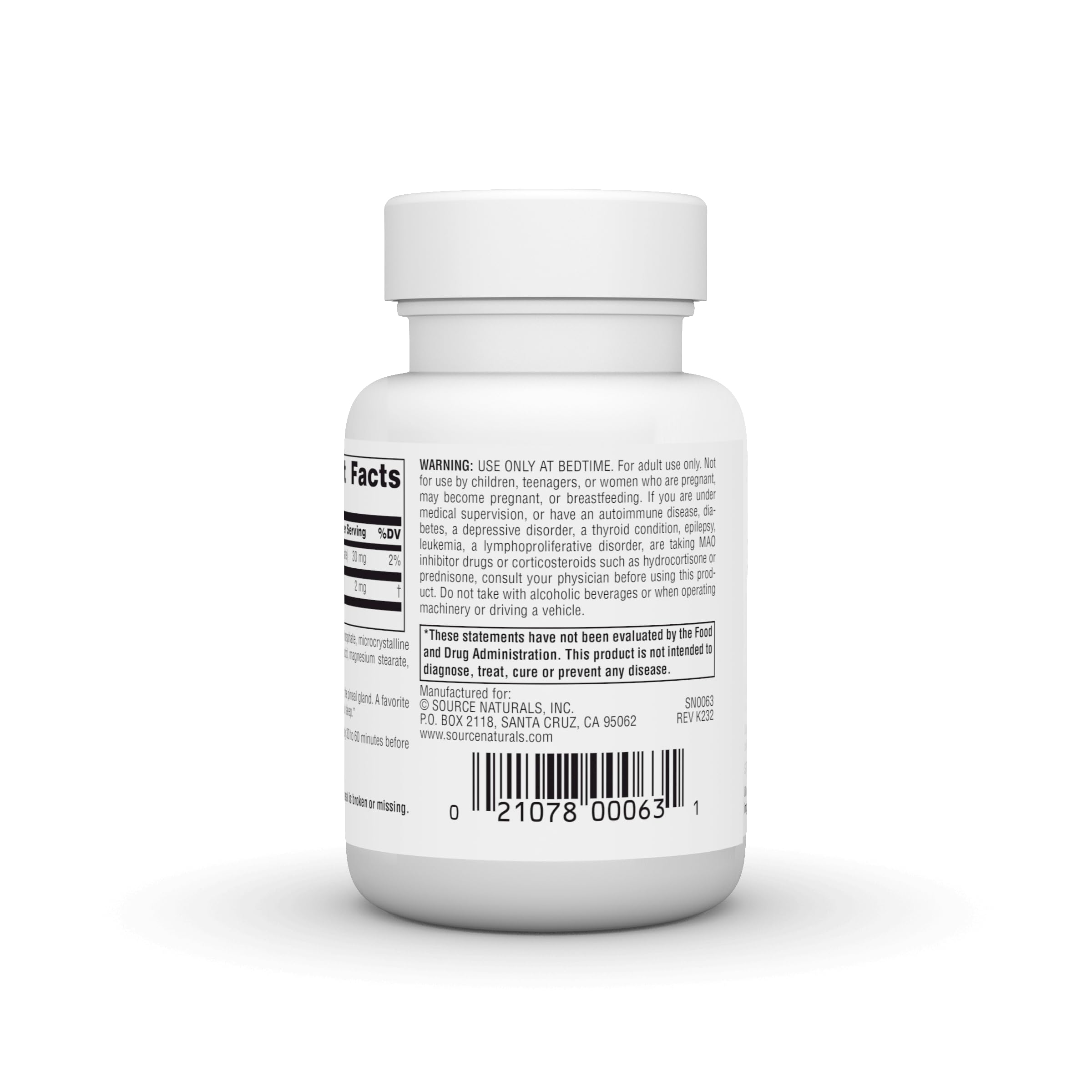 Etiqueta de ingredientes Source Naturals mostrando información y dosificación clara