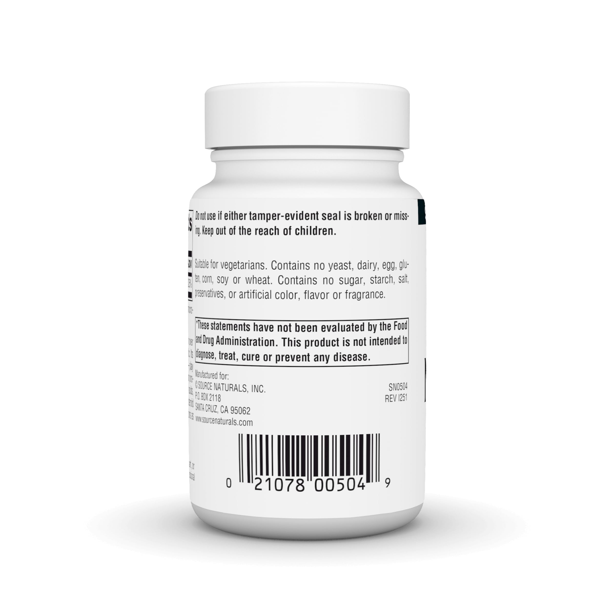 Source Naturals etiqueta con ingredientes y certificación cGMP visible y confianza