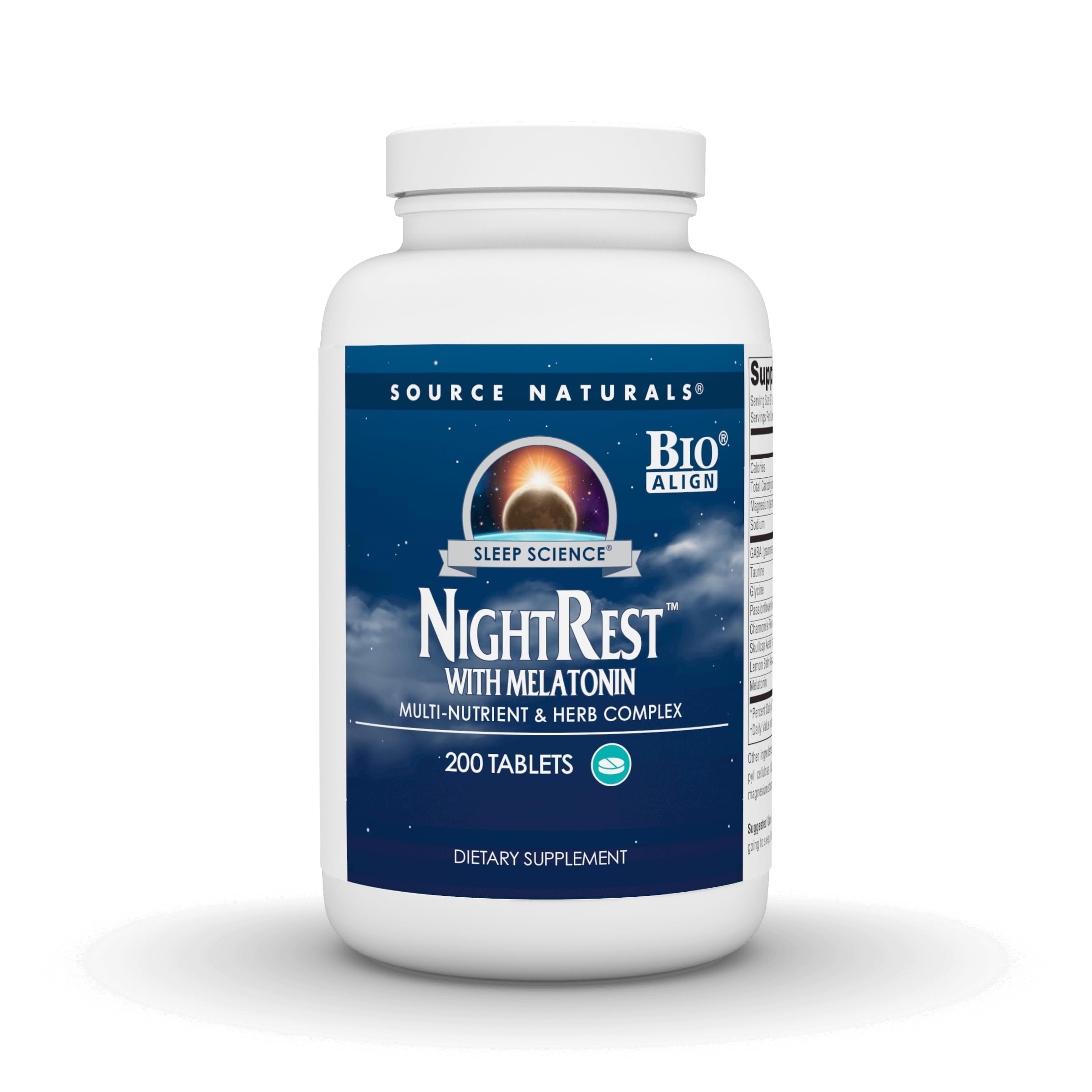 Source Naturals NightRest vista frontal del envase mostrando tabletas