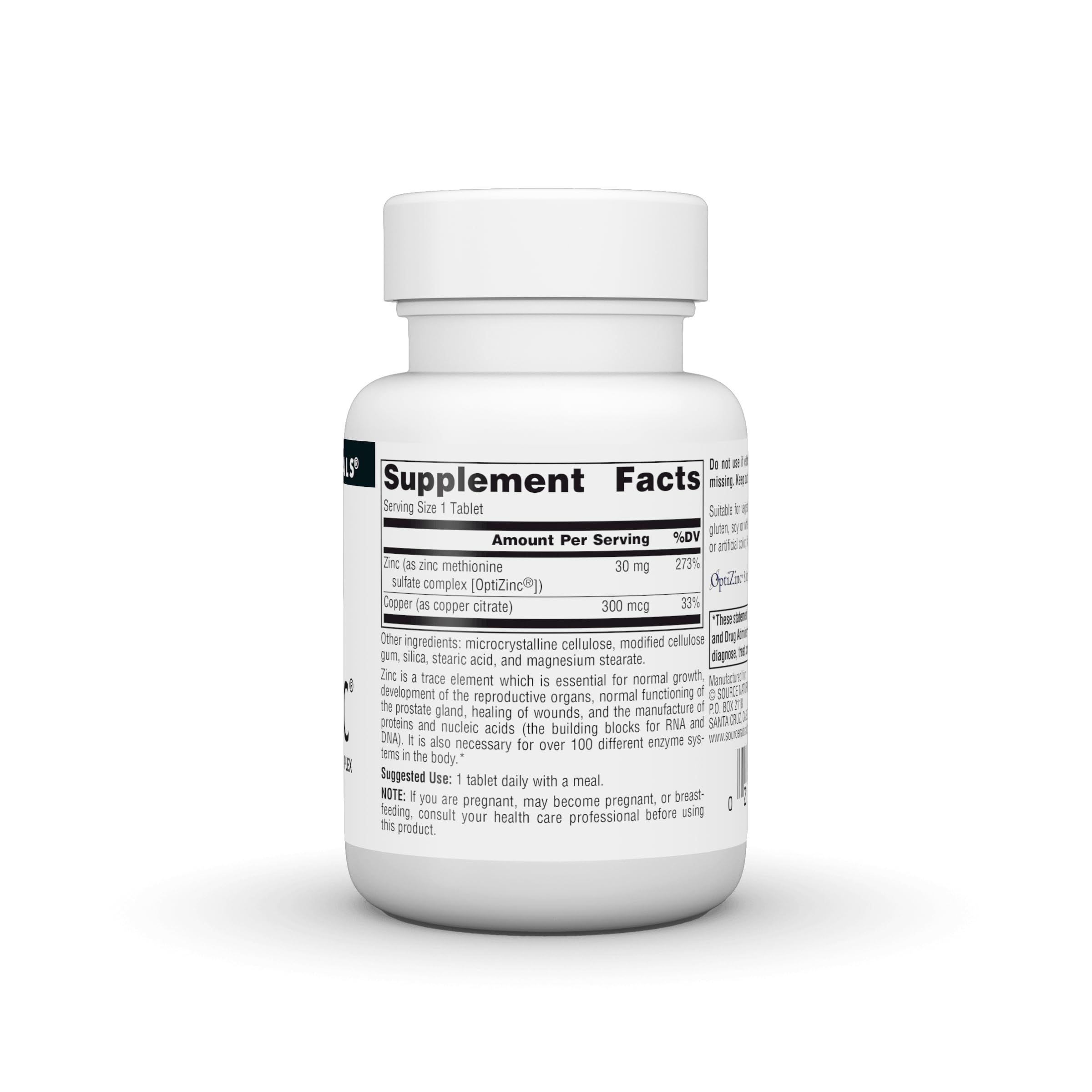 Source Naturals tabletas OptiZinc primer plano mostrando textura