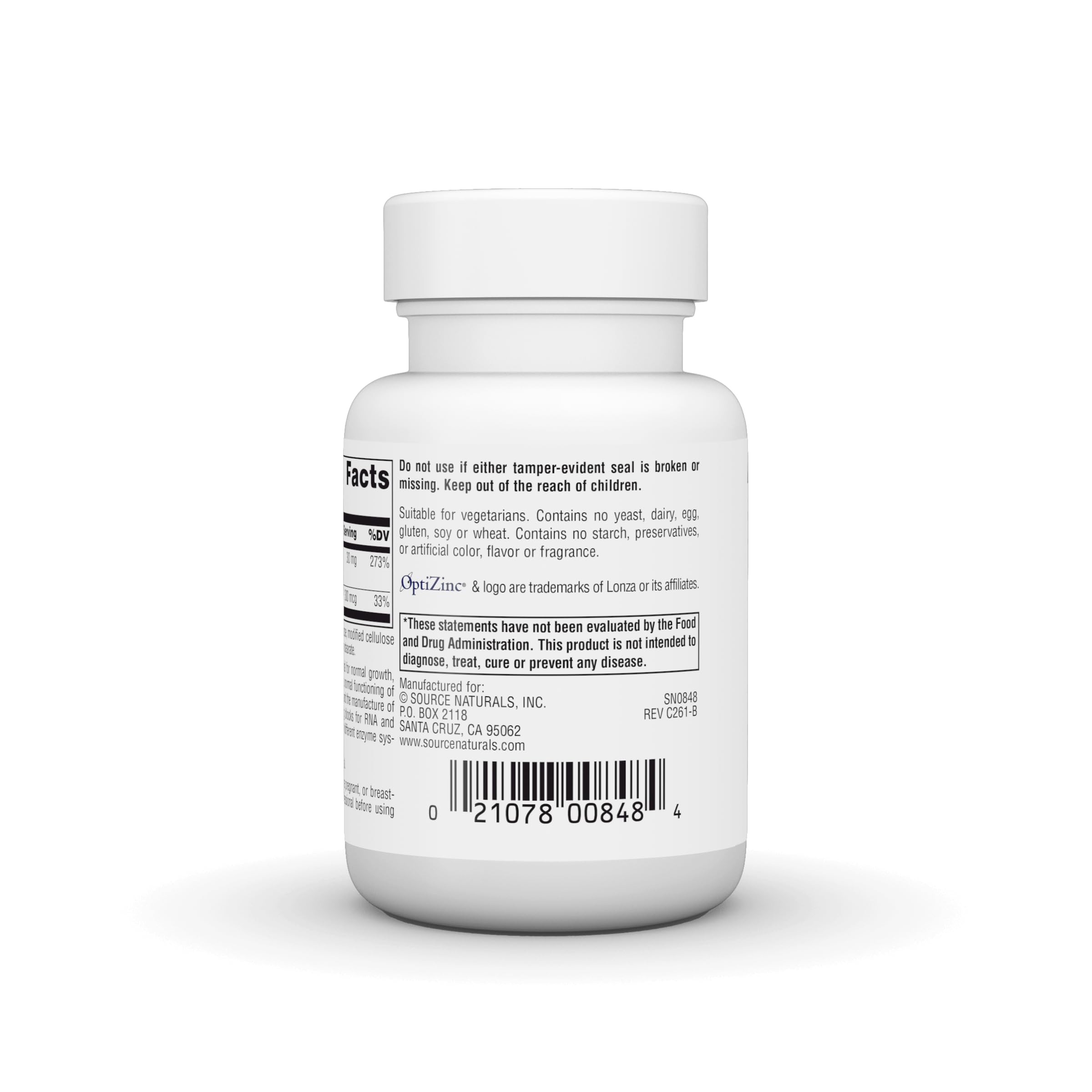 Source Naturals tableta OptiZinc en mano para percepción de tamaño