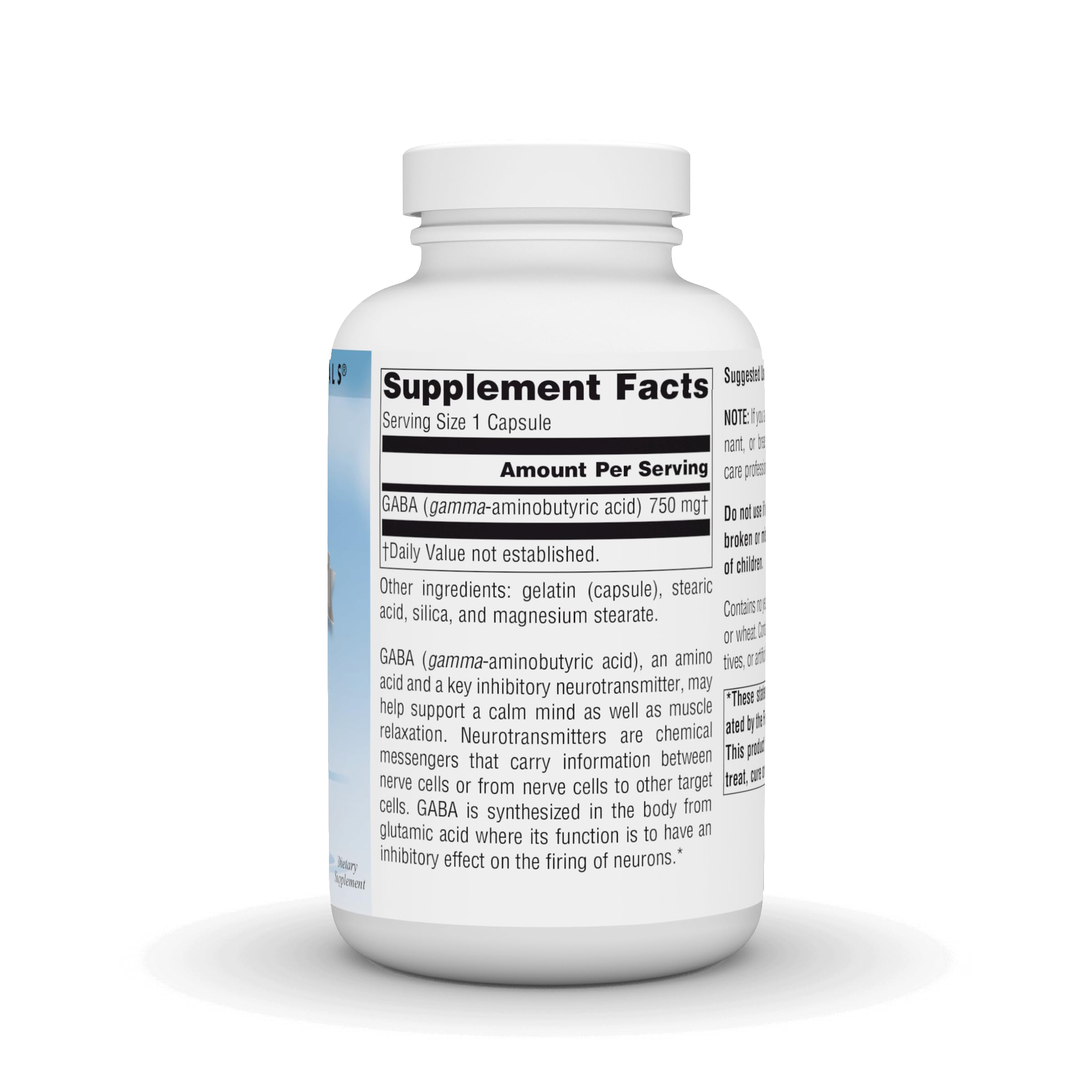 Source Naturals cápsula Serene Science GABA en mano para visualización de tamaño y dosificación