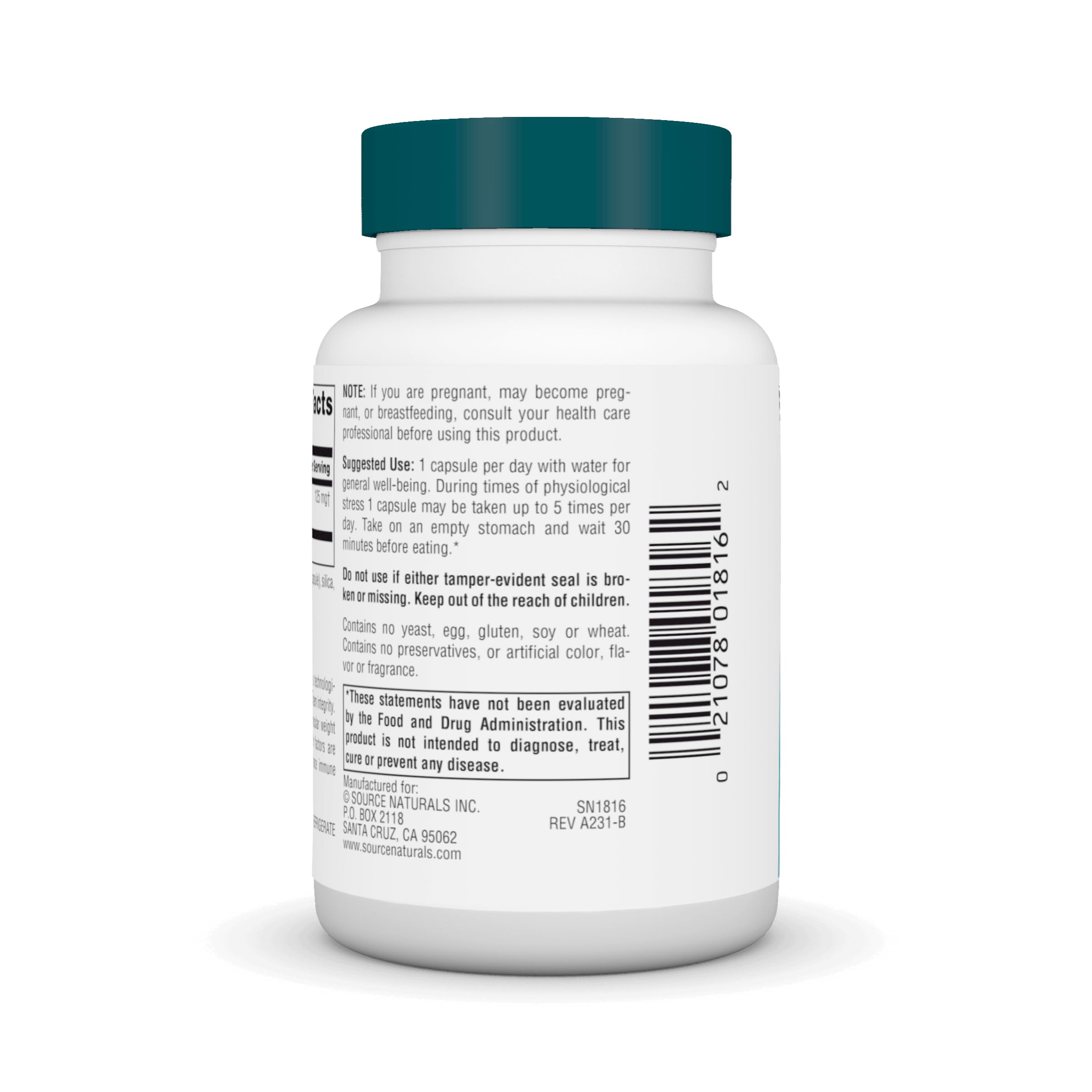 Source Naturals primer plano de cápsula para apreciar textura y calidad