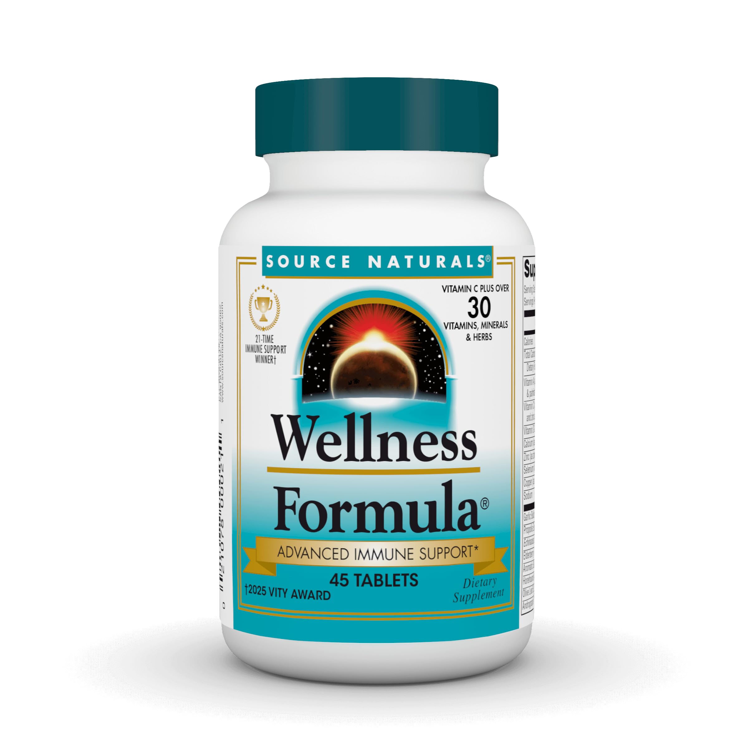 Source Naturals frasco frontal mostrando diseño y 45 tabletas como confianza