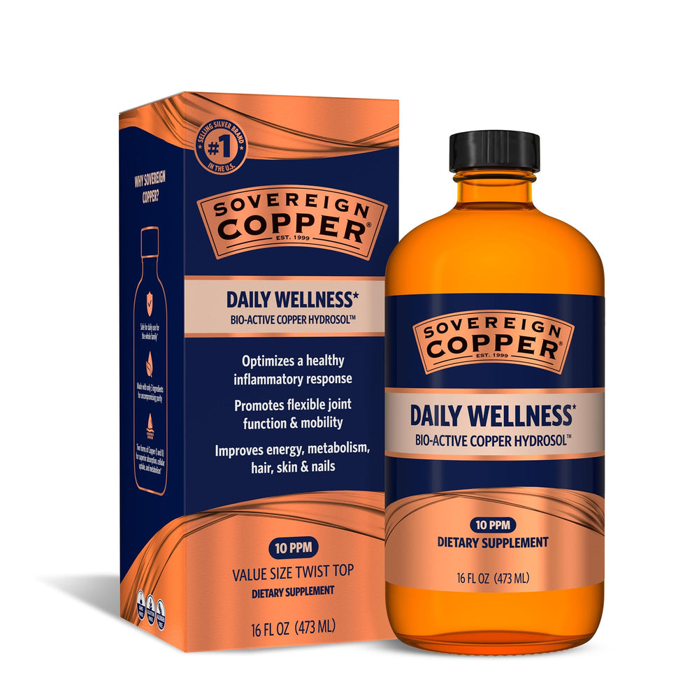 Sovereign Copper botella frontal mostrando envase y volumen, limpieza y pureza