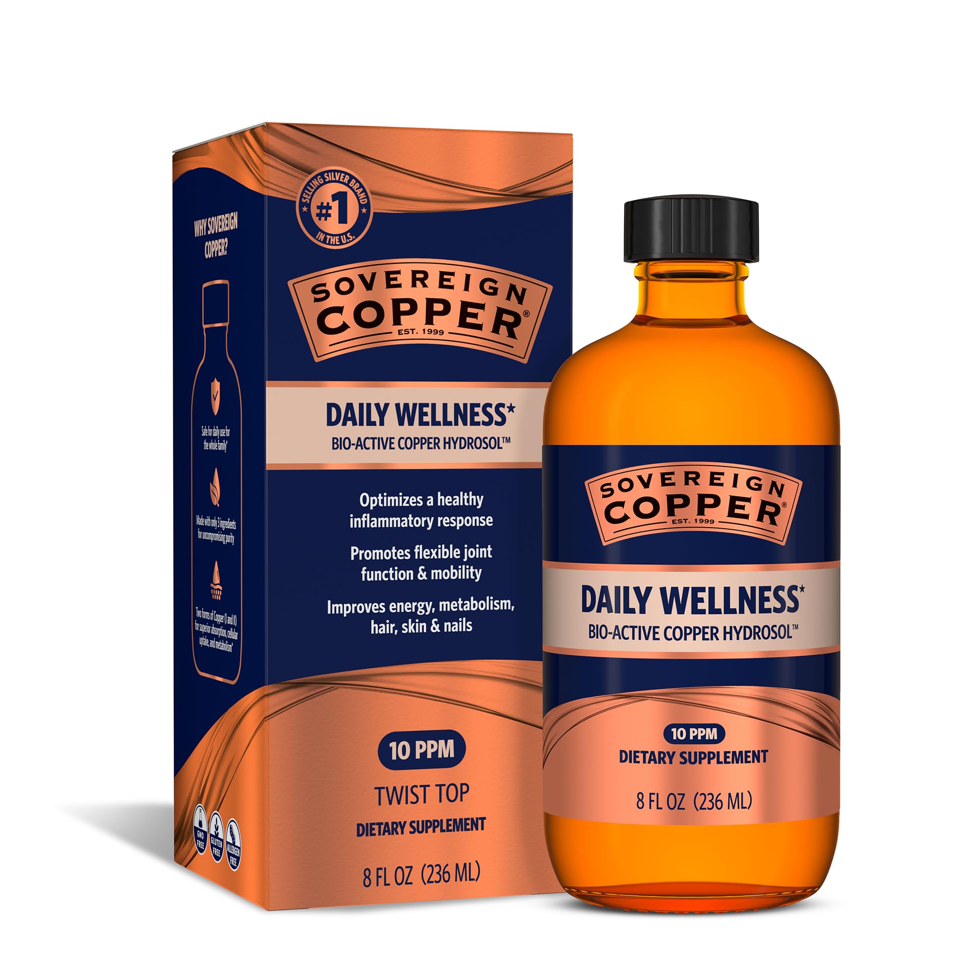 Sovereign Copper vista frontal del envase con aspecto puro y profesional
