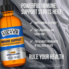 Sovereign Silver etiqueta con lista de ingredientes y concentración 10 ppm