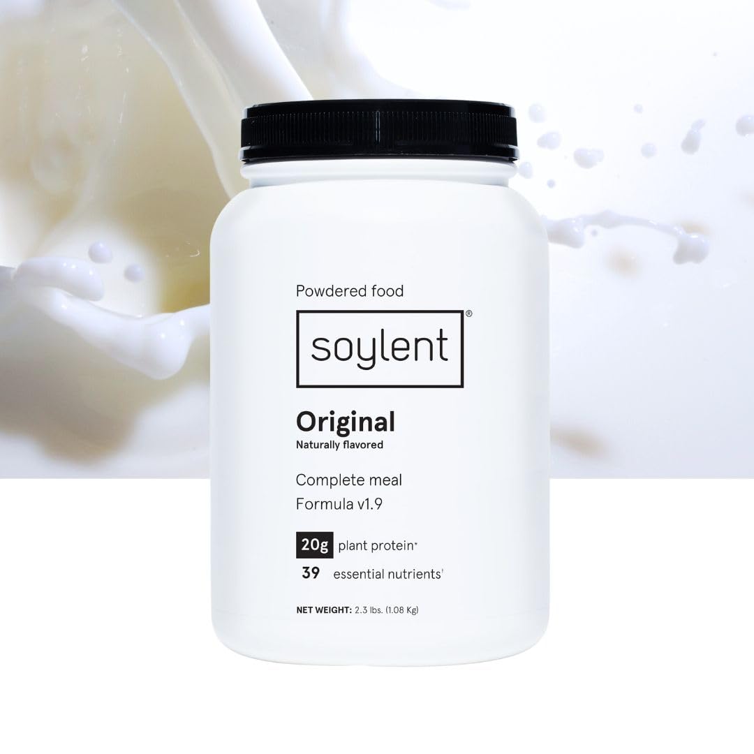 Soylent comparación de tamaño con una mano para referencia de escala