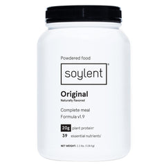 Soylent envase frontal 36.8 oz mostrando diseño y conveniencia