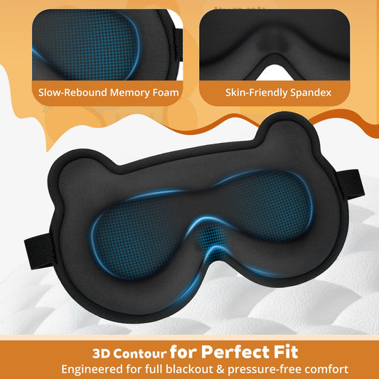 SpacePower mascara niños oso 3D, ajuste elástico, comodidad duradera durante la noche.