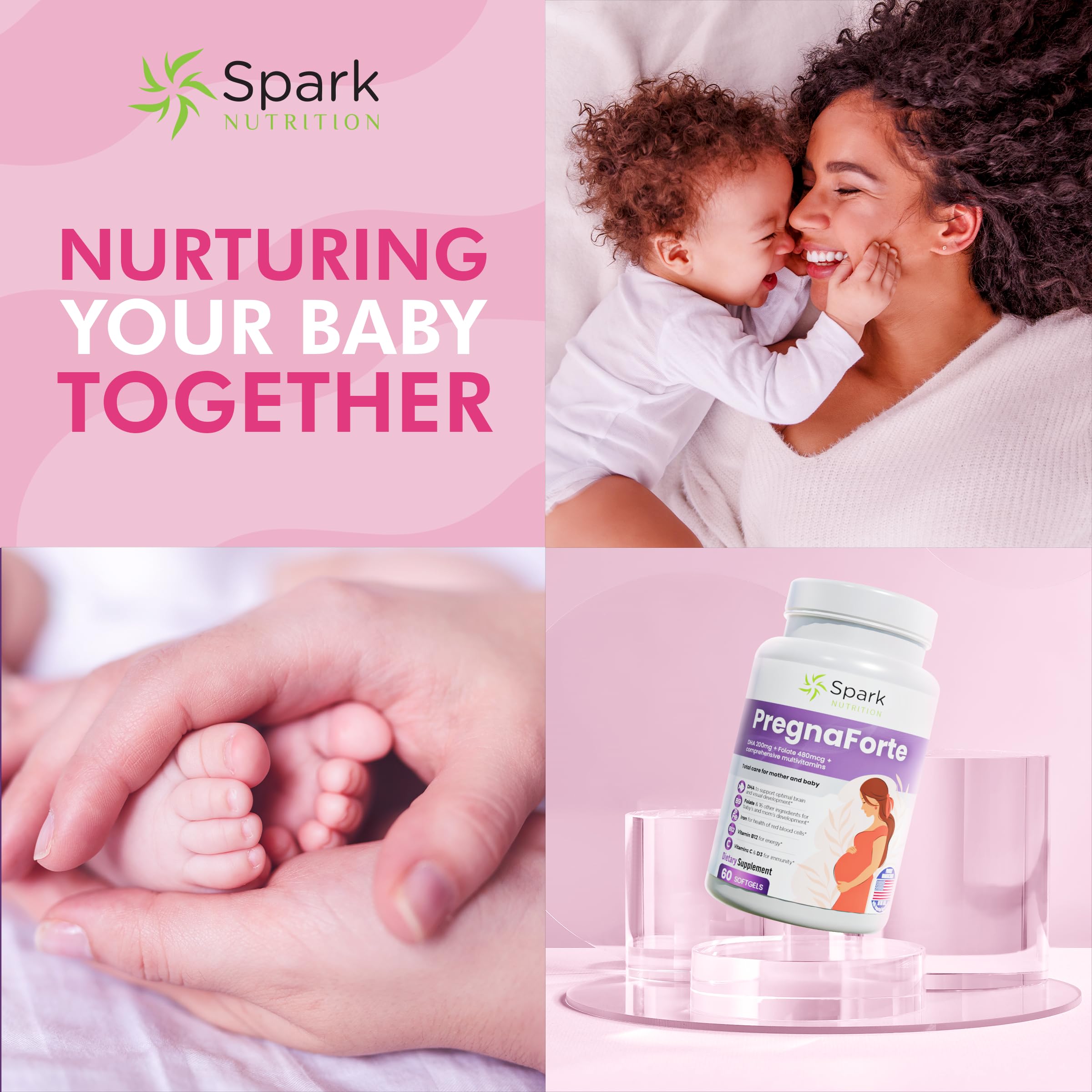 Spark Nutrition frasco abierto con cápsulas visibles para 60 días