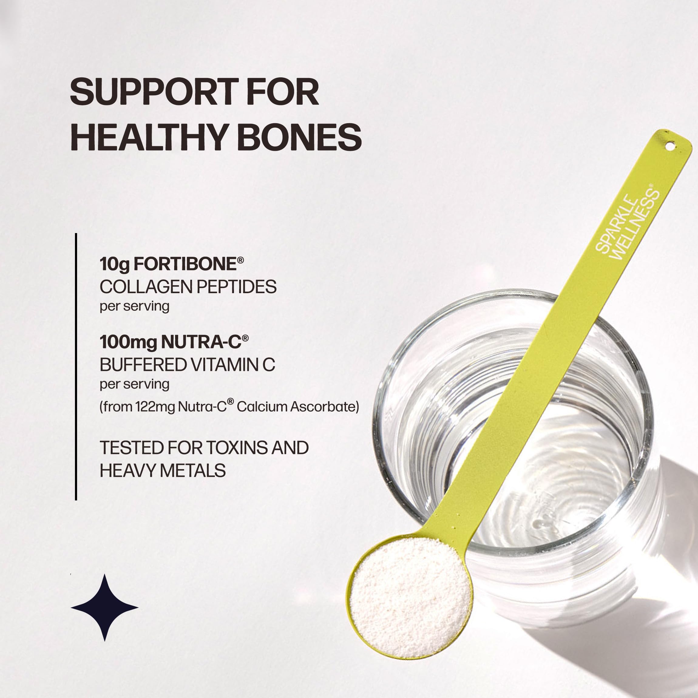 Primer plano textura del polvo FORTIBONE demostrando mezcla fina y fácil disolución