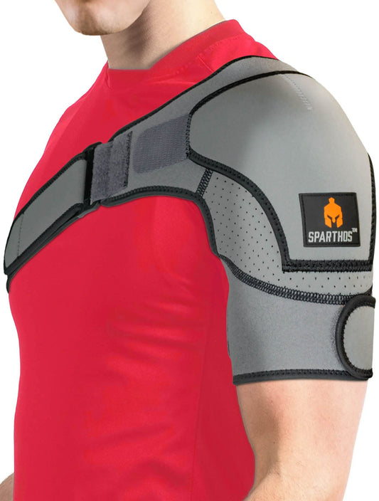 Sparthos frontal del soporte para hombro mostrando su ajuste y sujeción