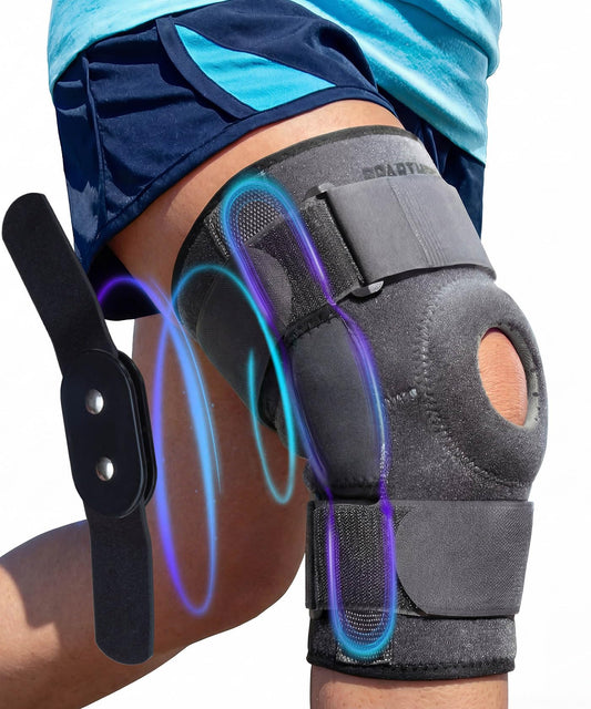 Sparthos rodillera frontal mostrando ajuste seguro y comodidad