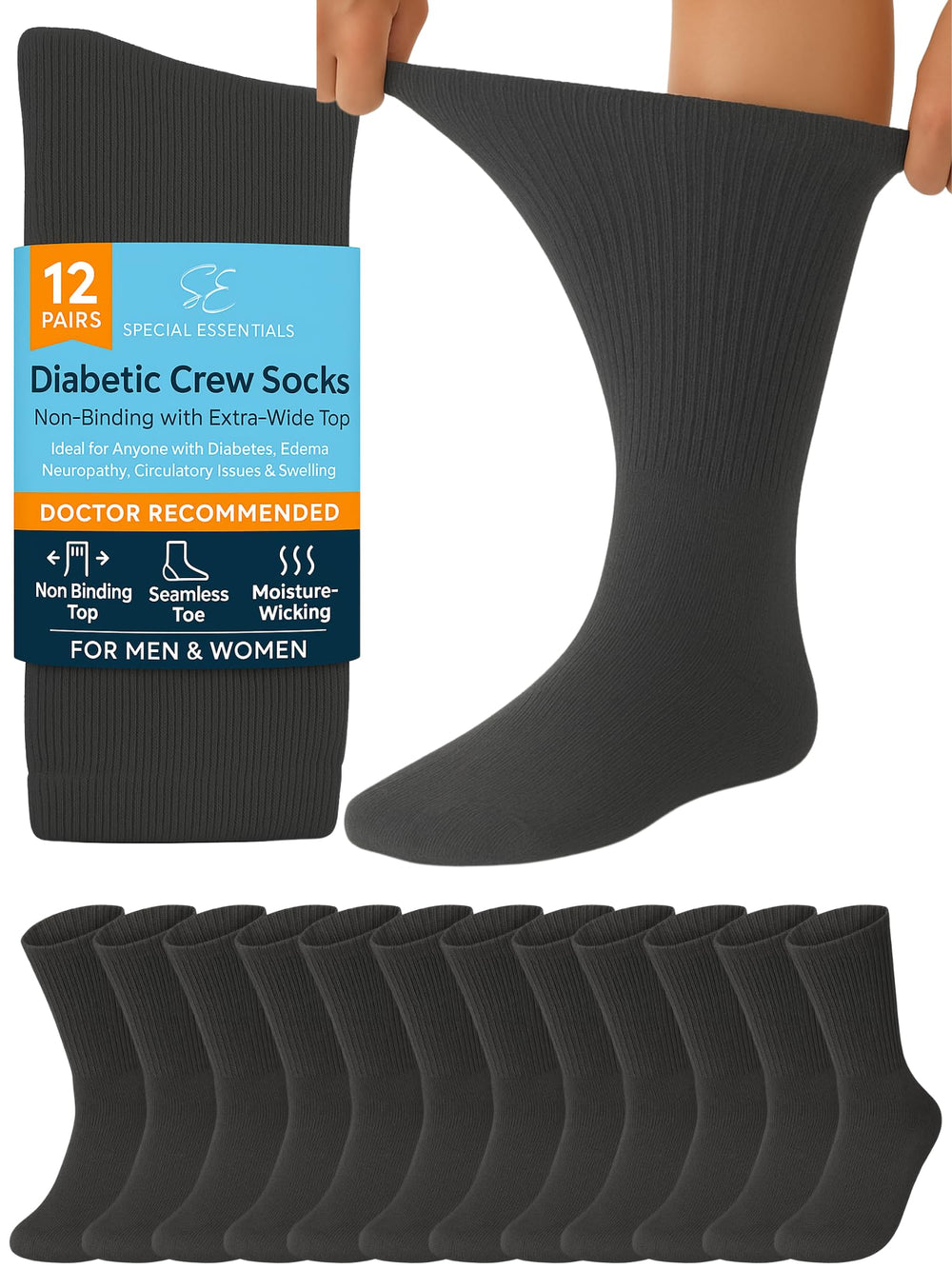 Special Essentials frontal del paquete negro con 12 pares, solución diaria cómoda