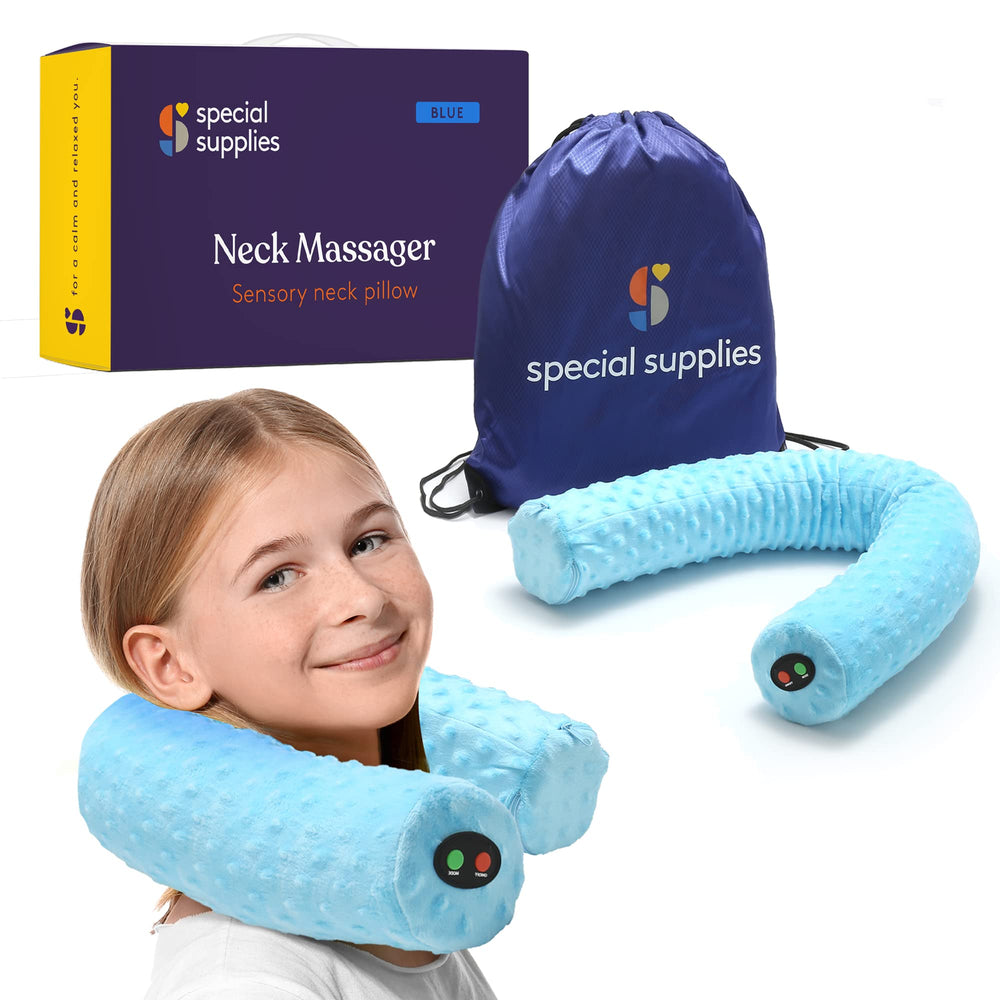 Special Supplies almohada frontal azul mostrando terciopelo y forma ergonómica, confort inmediato