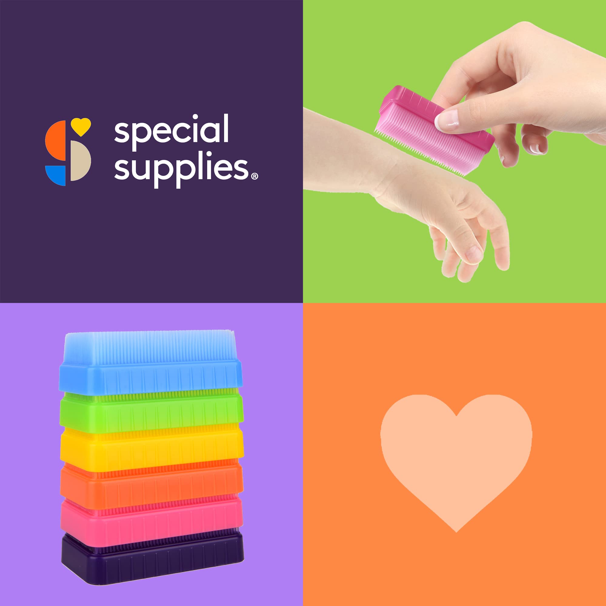 Special Supplies seis cepillos juntos ilustrando el kit completo listo para uso