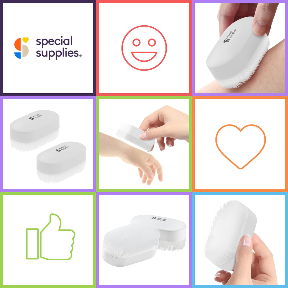 Special Supplies primer plano de cerdas en la mano para sensación táctil suave