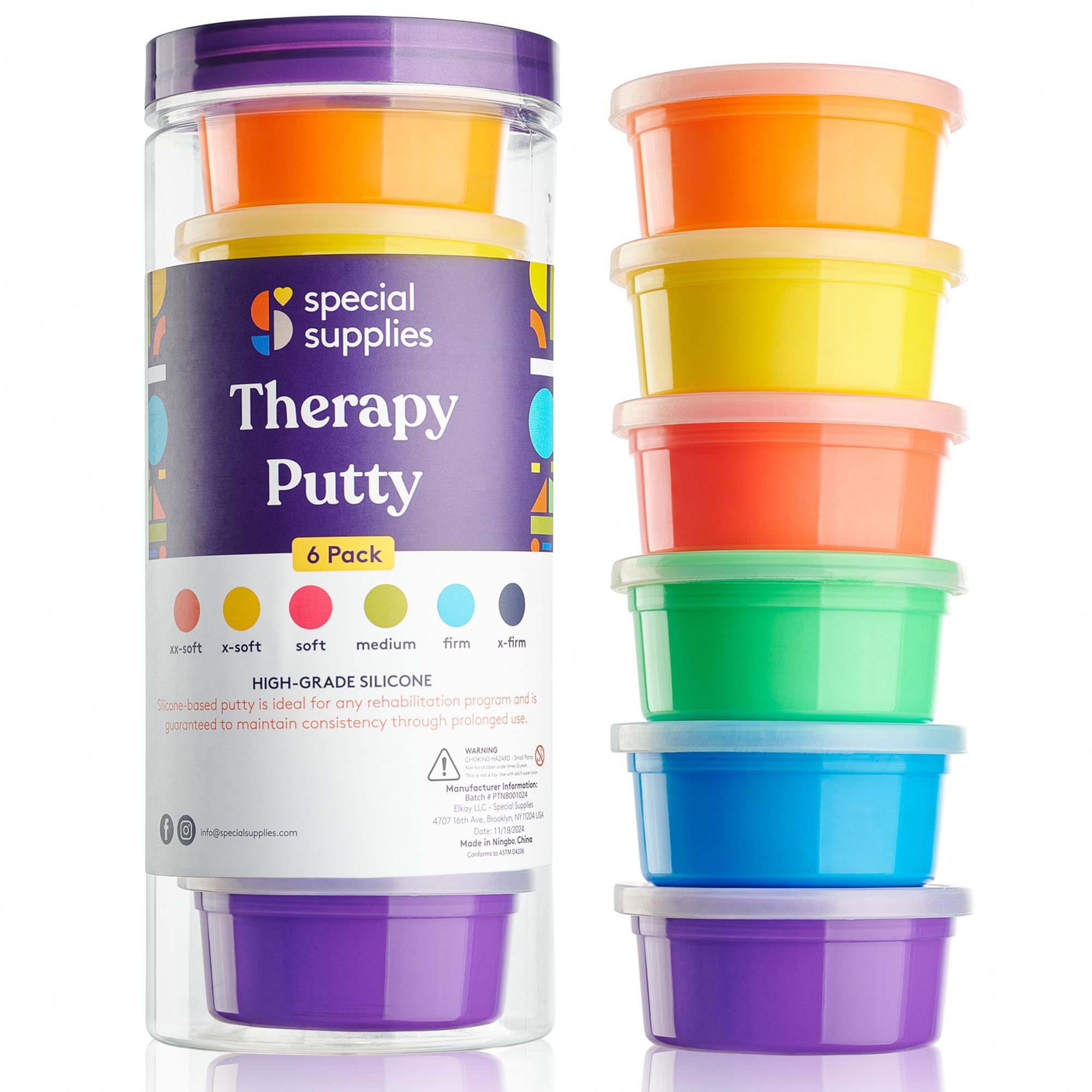 Special Supplies envases frontales del set mostrando seis colores y beneficios de entrenamiento