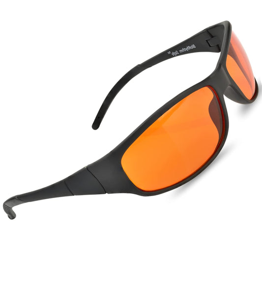 Spectra479 vista frontal del empaque que muestra gafas ámbar y beneficio de bloqueo azul