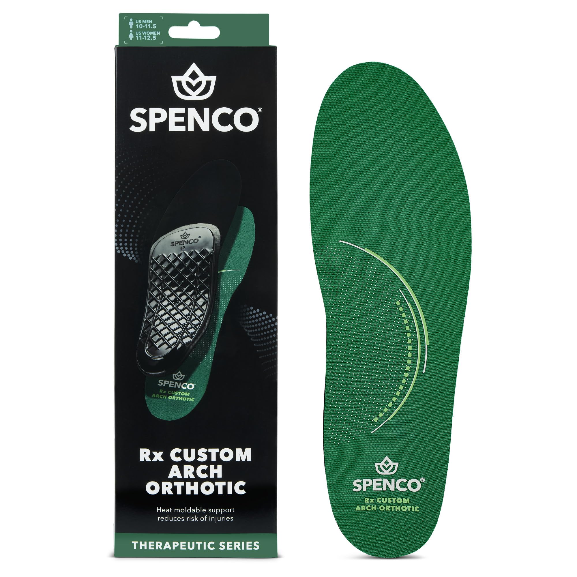 Spenco plantilla Rx vista frontal mostrando diseño y perfil bajo, mejora el confort