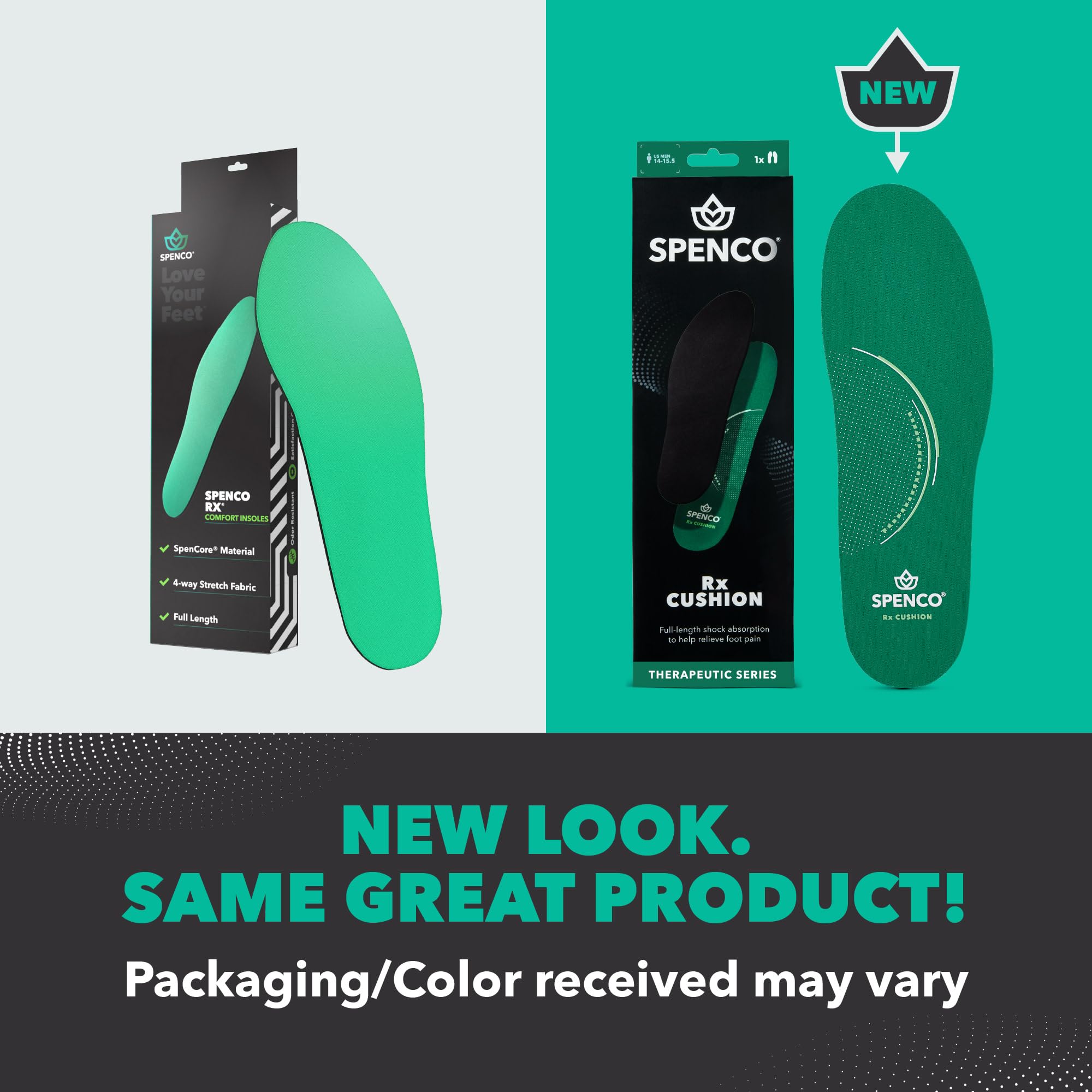 Spenco primer plano Spencore que muestra amortiguación y absorción