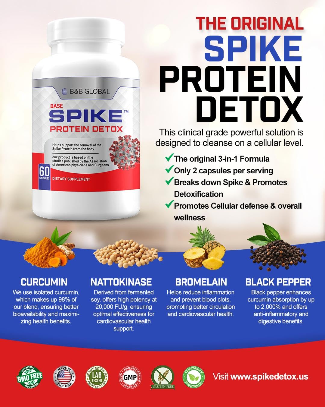Spike Protein Detox detalle de etiqueta con ingredientes y calidad