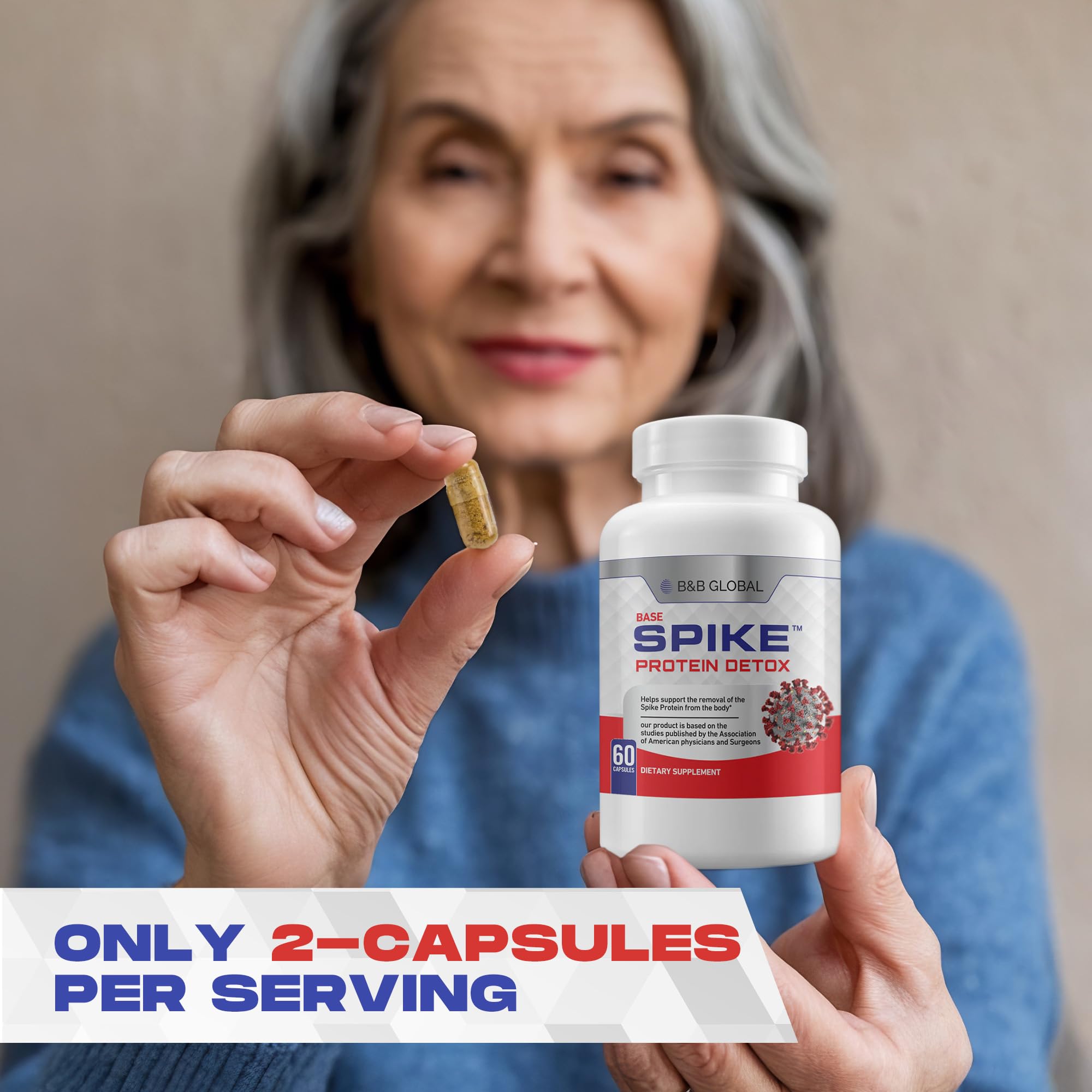 Spike Protein Detox envase en escala con mano para comparación real