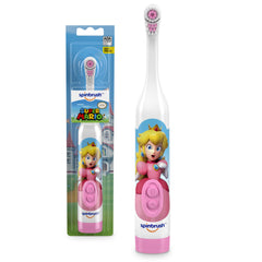 Spinbrush primer plano frontal del envase con diseño Princess Peach, atractivo para niños