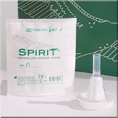 Spirit catéter externo frontal del paquete mostrando etiqueta y tamaño 29 mm, fácil identificación