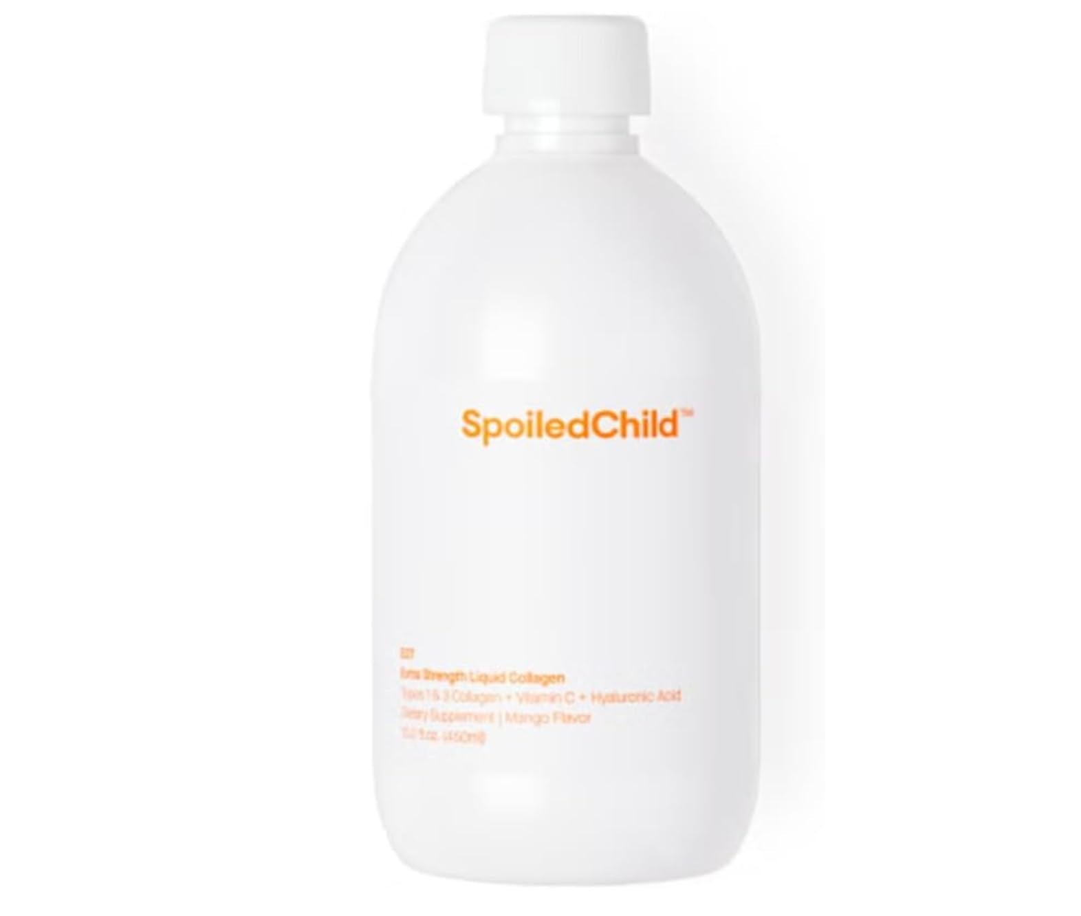 SpoiledChild envase frontal 450 ml mostrando etiqueta y beneficio de piel