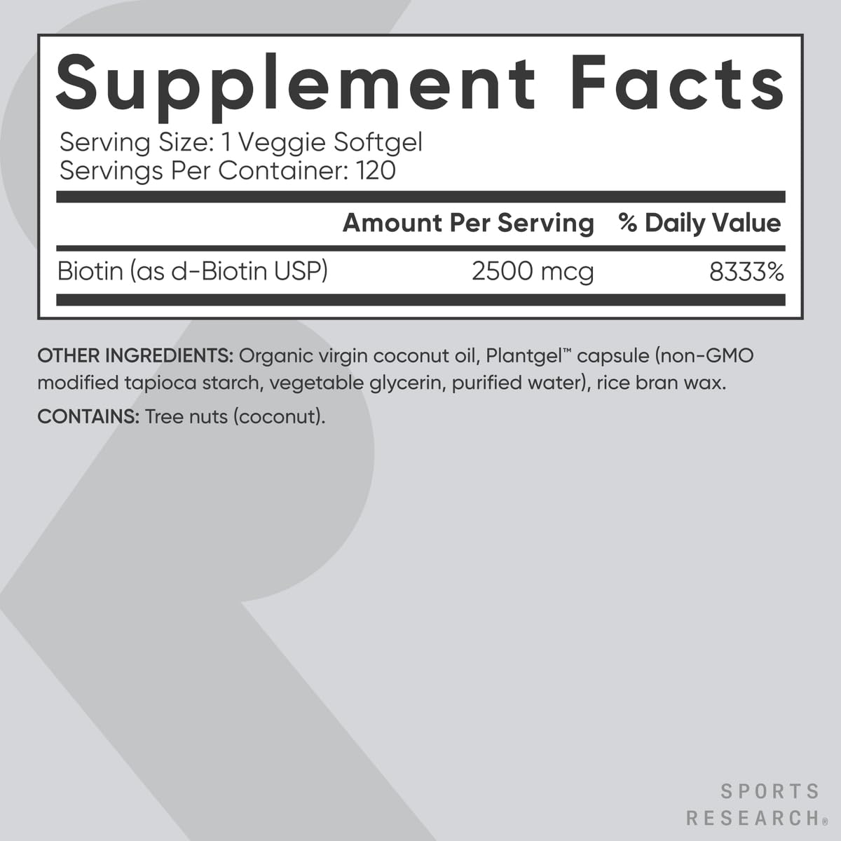 Sports Research etiqueta nutricional enfocada para verificar ingredientes y dosis