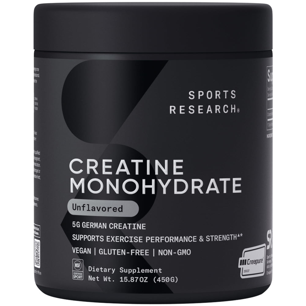 Sports Research tarro frontal mostrando el envase y marca, confianza en calidad