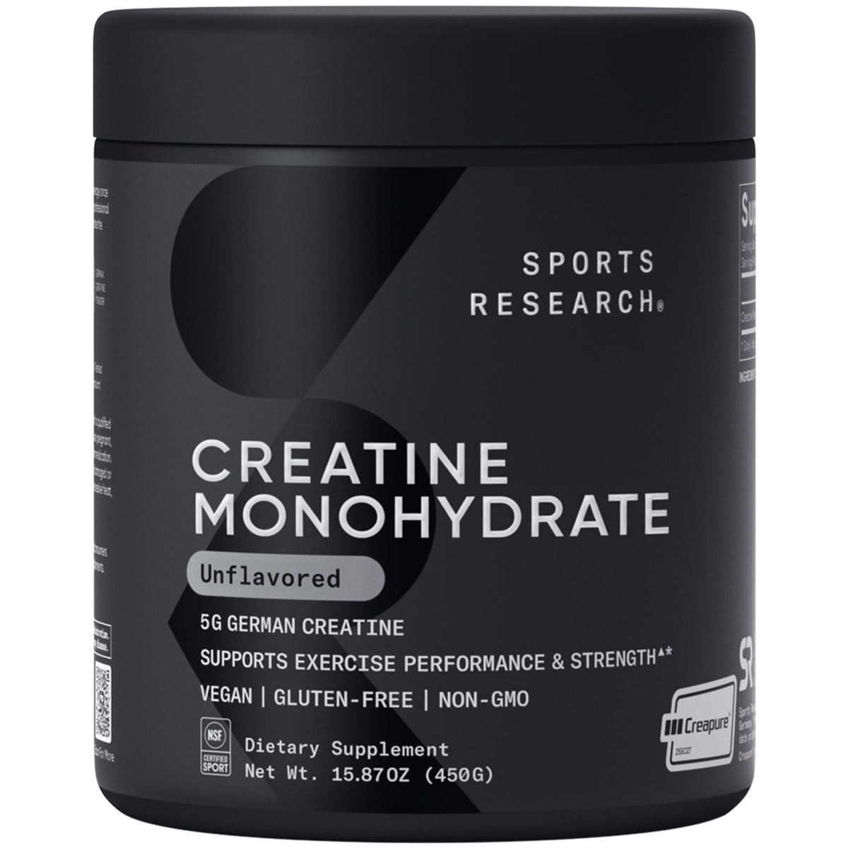 Sports Research tarro frontal mostrando el envase y marca, confianza en calidad