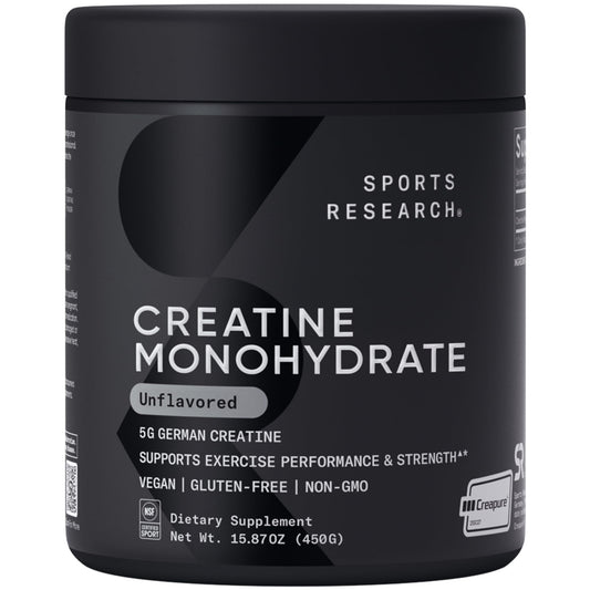 Sports Research tarro frontal mostrando el envase y marca, confianza en calidad