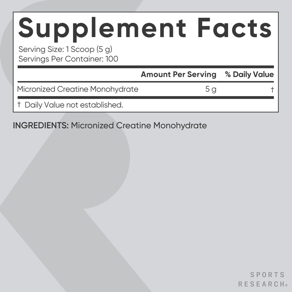 Comparación de tamaño del envase Sports Research para 100 servicios