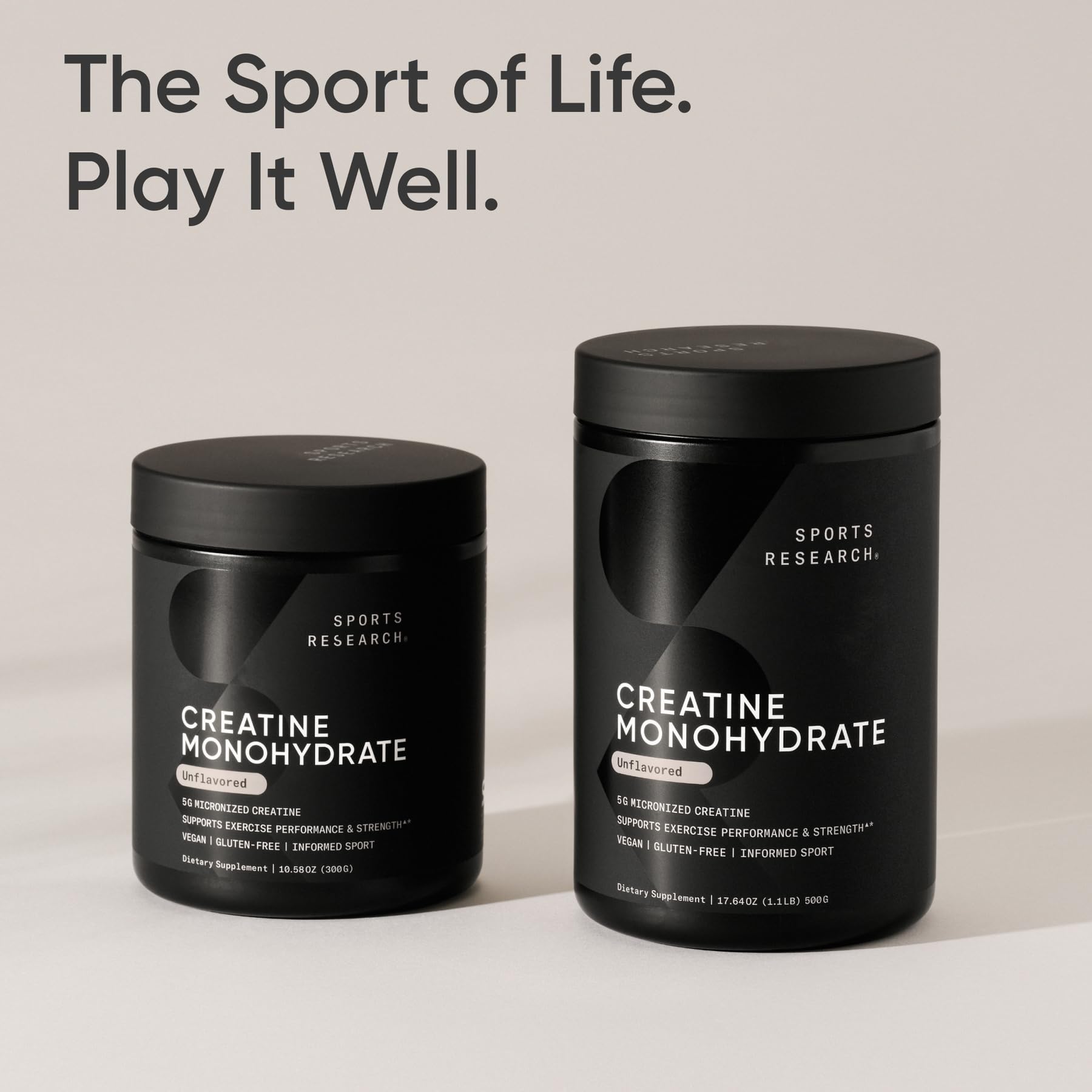 Etiqueta nutricional Sports Research creatina con certificaciones visibles